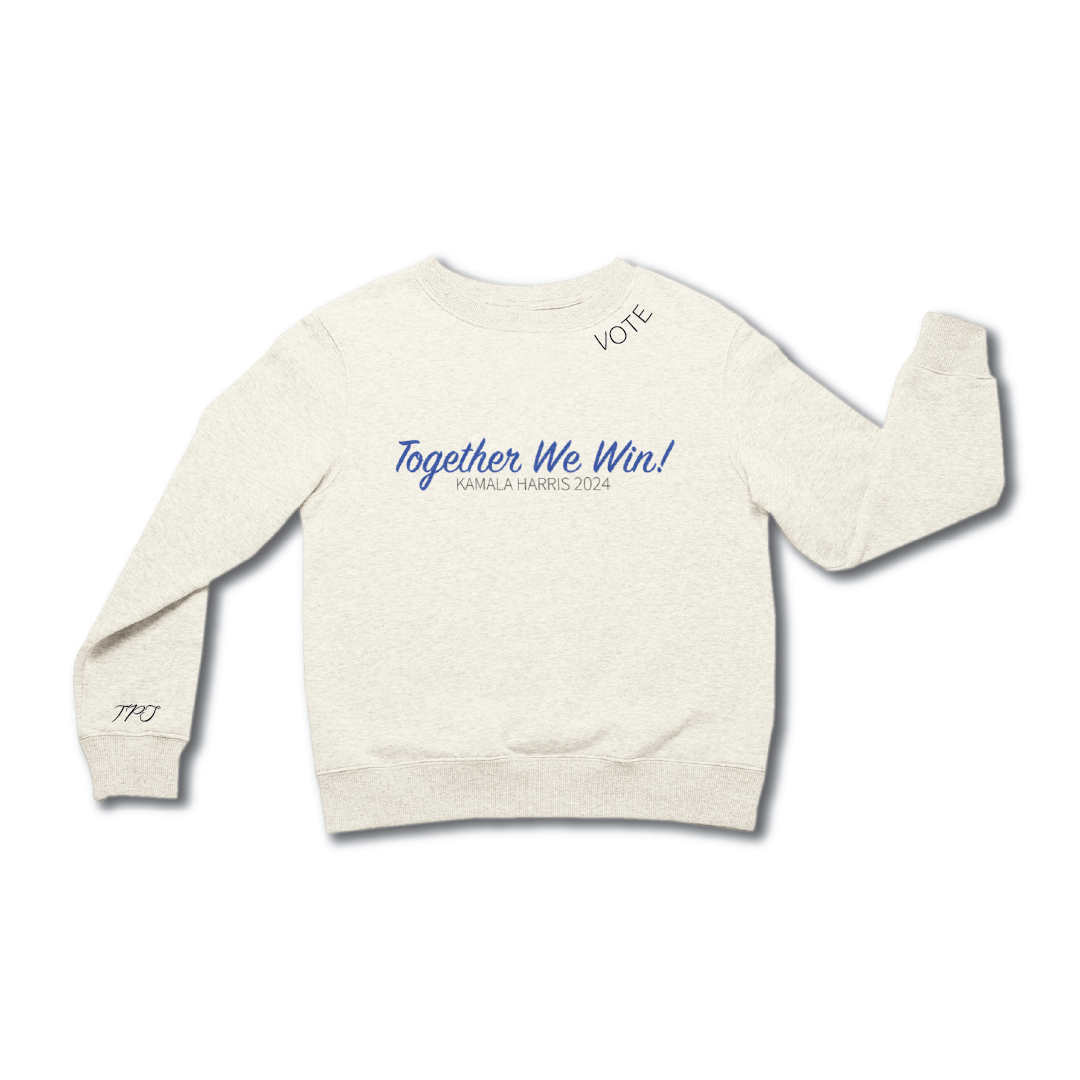 Women’s Cream + Blue “We Win Together” Kamala Harris, Crewneck